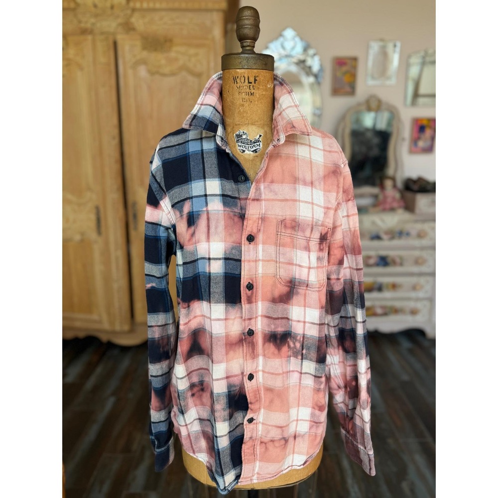 Upcycled Patchwork Flannel Shirt Large | Love Heals Lamb Folk Art - Picture 6 of 7
